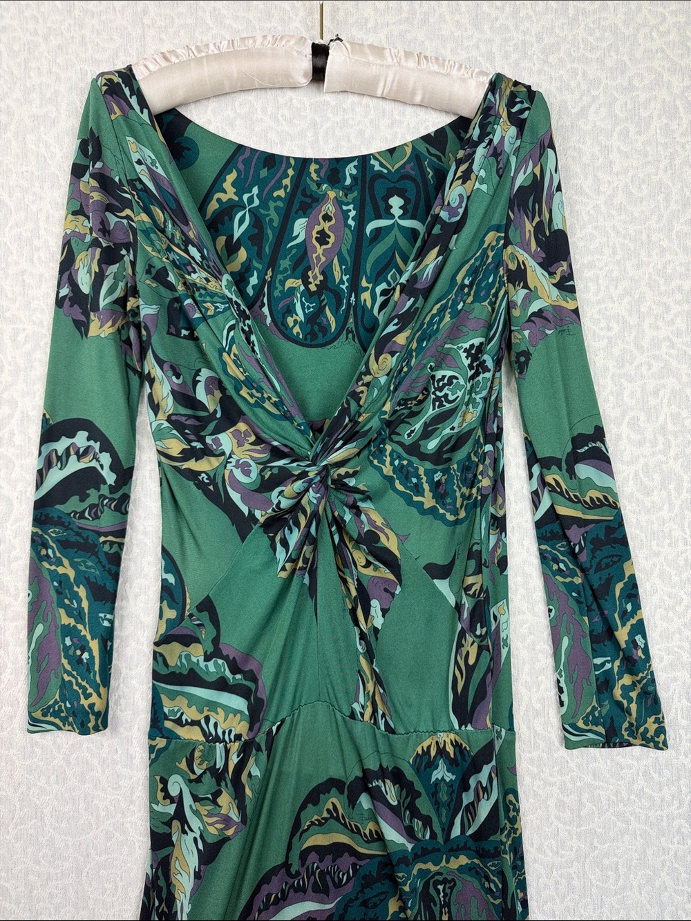 EMILIO PUCCI Dress Rayon Green Printed Long Sleeve Midi Dress Vintage Sz. 2-4 - Picture 3 of 13